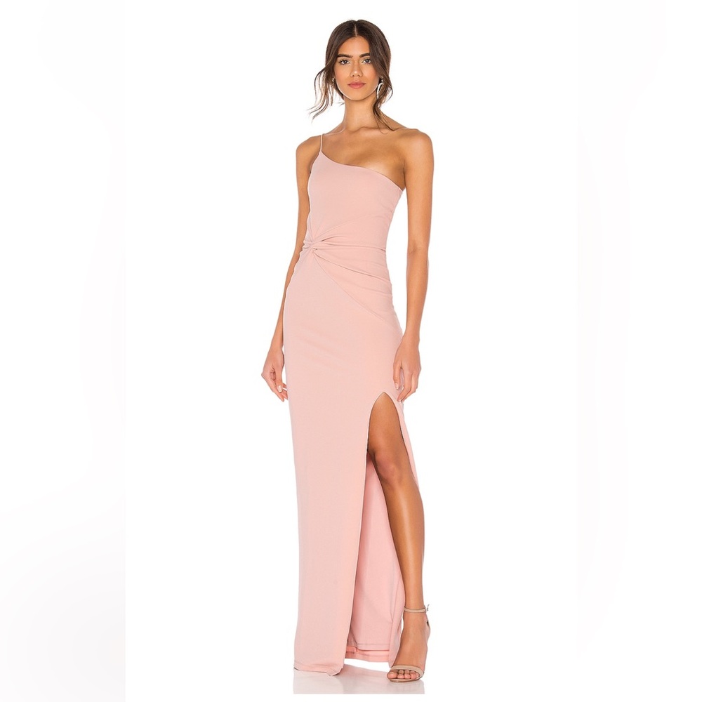 NOOKIE WOMENS ONE SHOULDER MAXI DRESS, SIZE LARGE, BLUSH